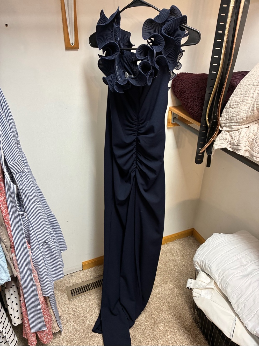 Xscape Navy Ruffled Maxi Gown - Picture 2 of 5
